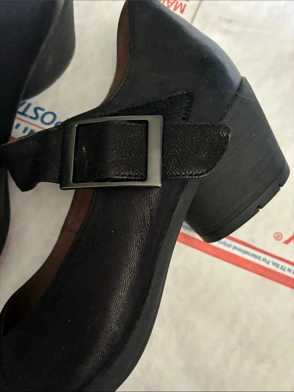 Dansko Black Leather Mary Jane Block Heels with Buckle